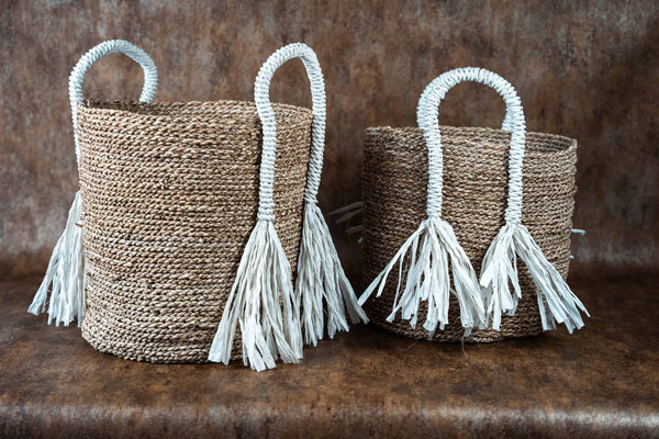 PERO - Handcrafted Set of Two Tassel Handled Baskets